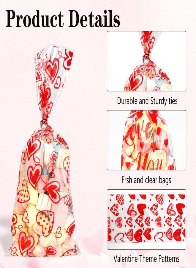 BOEIAC Valentine Treat Bags, 100 Pcs Valentines Cellophane Bags, Plastic Clear Red Valentine Candy Cookie Gift Goodie Snack Bag with 100 Pcs Twist Ties for Valentines Wedding Party Favor Supplies, 5 Styles - Image 5